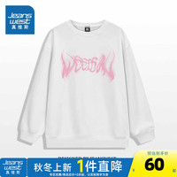 真维斯女装2024秋季气质复古简约宽松甜酷ins圆领长袖卫衣G2 白色810A 165/84A/S