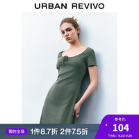 URBAN REVIVO 2024秋季新款女装甜辣捏褶开衩短袖修身连衣裙UYY740002