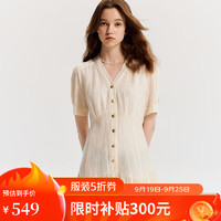 ELAND衣恋连衣裙女泡泡袖收腰荷叶边裙子2024夏季 象牙白/白色(39)Ivory S/160