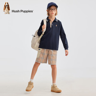 暇步士（Hush Puppies）【学院风】童装儿童男童2024秋季舒适简约气质长袖POLO衫 藏蓝 150cm