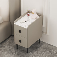 璞登智能床头柜卧室小型现代简约多功能带锁主卧创意实木床边柜极窄款 卡其色【亮面岩板】 坂木款：35*40*48cm