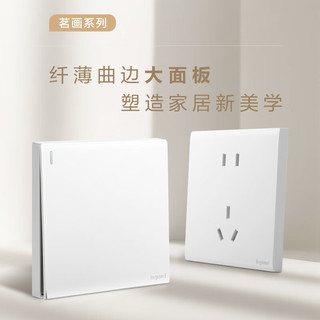 legrand 罗格朗 茗画 玉兰白一开五孔带USB开关带荧光哑光86暗装 五孔插座