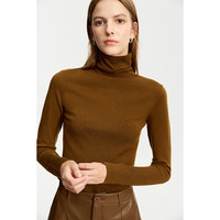 AMII2024冬高领小宽肩修身显瘦丝光毛衣女基础百搭打底12424087 咖色 155/80A/S