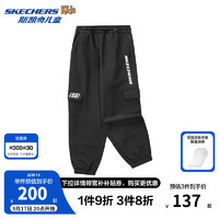 Skechers斯凯奇男童梭织长裤中大童春秋季帅气休闲宽松工装束脚裤L424K025 碳黑/0018 160cm