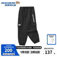 Skechers斯凯奇男童梭织长裤中大童春秋季帅气休闲宽松工装束脚裤L424K025 碳黑/0018 170cm