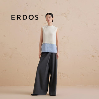 ERDOS 24秋冬精纺圆领宽松假两件年轻减龄百搭女背心套衫羊绒衫 白 155/76A/XS