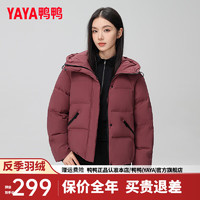 鸭鸭（YAYA）羽绒服女短款2024年冬季小个子时尚百搭连帽防风保暖外套ZX 紫色 165/88A(L)