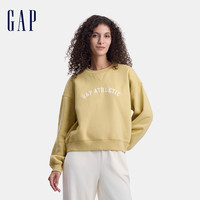 Gap女装2024秋冬刺绣logo碳素软磨抓绒卫衣落肩袖上衣640898