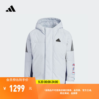 adidas 阿迪达斯 600蓬拒水防泼连帽保暖羽绒服男女小童儿童秋冬阿迪达斯 浅蓝 116CM