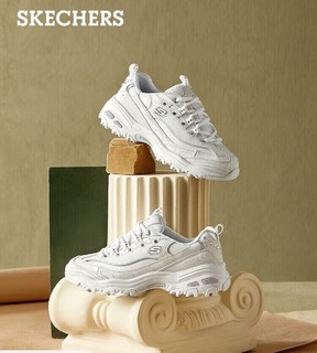 SKECHERS 斯凯奇 厚底松糕老爹鞋女士天使鞋小白鞋休闲运动鞋 11979 37.5 白色/银色/WSL