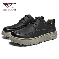七匹狼男鞋休闲鞋男士厚底皮鞋英伦风小皮鞋男W8343430594 黑色 42 