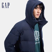 Gap 盖璞 男士徽章logo抽绳立领连帽羽绒服 677652