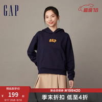 Gap女装冬季款LOGO宽松时尚抓绒卫衣889795连帽衫 海军蓝 170/88A(L)亚洲尺码