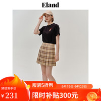 ELAND衣恋短袖T恤女透气圆领刺绣短款学院风上衣 黑色(19)Black M/165