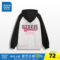 真维斯女装插肩连帽卫衣2024秋宽松外穿双面印花休闲上衣G2 黑色拼花灰色8080 170/88A/M