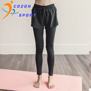 COZOK 高端运动品牌瑜伽服女夏天排汗服宽松大码速干衣专业跑步房运动套装女 黑色长裤 XXL 130-140斤