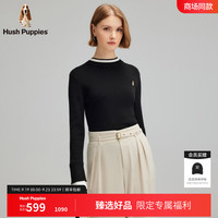 Hush Puppies【柔软保暖】暇步士女装2024秋季假两件绵羊毛打底线衣 漆黑色 M