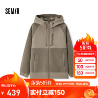 森马（Semir）夹克男毛绒外套2024冬季宽松连帽棉服潮流拼接 咖色调00355 170/88A/M