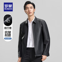 罗蒙(ROMON)男士仿PU皮皮衣秋季中青年商务休闲百搭轻奢皮夹克 黑色 170