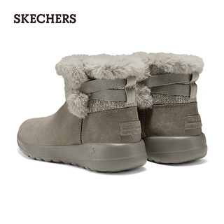 斯凯奇（Skechers）秋冬女鞋雪地靴中筒靴加绒保暖马丁靴144133 深灰褐色/DKTP 36