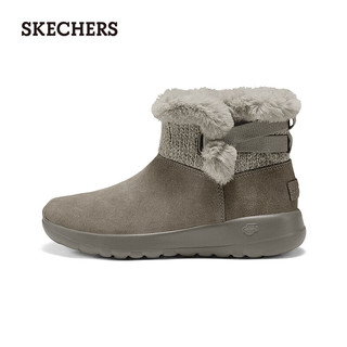 斯凯奇（Skechers）秋冬女鞋雪地靴中筒靴加绒保暖马丁靴144133 深灰褐色/DKTP 36