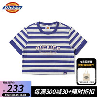 dickies女式短款字母印花条纹圆领短袖T恤 休闲百搭 女T恤 DK0A87H6 深蓝紫 S