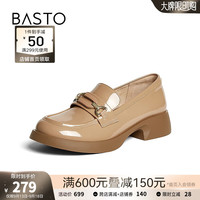 百思图2024秋季新款简约金属扣学院风乐福鞋粗跟女单鞋S5613CA4