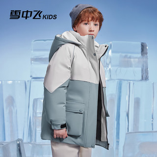 雪中飞童装儿童羽绒服2024冬季男童运动时尚拼接撞色印花工装加厚羽绒服 黯蓝色 110