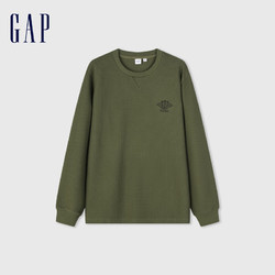 Gap 盖璞 男女装2024春季新款华夫格肌理圆领长袖T恤情侣套头上衣