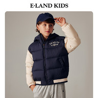 E·LAND KIDS 童装2024年冬季新品男童徽章刺绣拼色连帽羽绒服 Navy藏青色/59 170cm