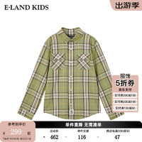 E·LAND KIDS 童装2024年秋季新品男童学院风格纹双贴袋衬衫 OLIVE GREEN橄榄绿/79 170cm