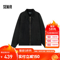 森马（Semir）夹克男2024冬季复古牛仔外套宽松时尚百搭棉服 牛仔水洗黑98201 170/88A/M