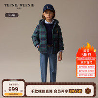 Teenie Weenie Kids小熊童装24秋冬男童厚休闲连帽格纹羽绒服 藏青色 160cm