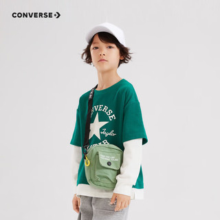 匡威（Converse）匡威儿童装纯棉长袖T恤2024秋季男童假两件上衣打底衫儿童t恤 群青绿 110/56（5）