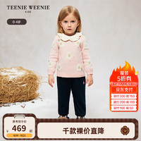 Teenie Weenie Kids小熊童装24秋冬女宝宝毛巾绣花朵套头毛衣 浅粉色 90cm