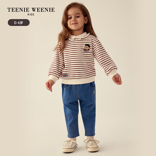 Teenie Weenie Kids小熊童装24秋冬女宝花边翻领条纹撞色卫衣 酒红色 90cm