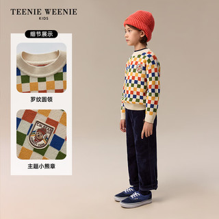 Teenie Weenie Kids小熊童装24秋冬新男女童纯棉彩格圆领套头毛衣 撞色 160cm