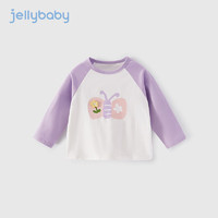 JELLYBABY女宝宝春秋装2024上衣撞色插肩袖打底衫女童长袖t恤 紫色 100CM