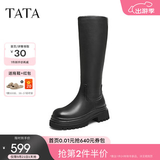 他她（TATA）厚底过膝长筒靴女靴子弹力显瘦高靴2024冬季W7N06DG4 黑色 39