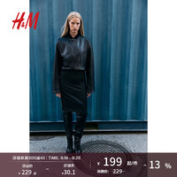 H&M女士半裙2024秋优雅通勤及膝铅笔裙1244452 黑色 165/76 40