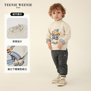 Teenie Weenie Kids小熊童装24秋冬男宝拼接高领印花套头卫衣 浅灰色 120cm