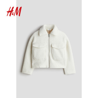 H&M2024秋季童装女童毛毡衬衫式外套1233841 灰色 165/84