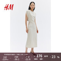 H&M女士连衣裙2024秋优雅一字领汗布连衣裙1239367 浅米色 170/116 XL