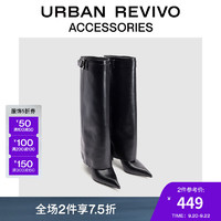 URBAN REVIVO2024秋冬女摩登气质方头裤管长靴UAWS40191 黑色 36