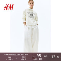 H&M女装卫衣2024秋季女士休闲舒适圆领宽松图案运动衫1238316 奶油色/PARIS 170/116 XL
