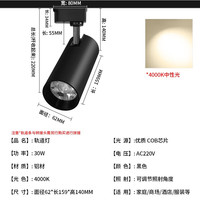 乔乐 服装店射灯led天花灯店铺商用超亮家用导轨式cob聚光背景墙轨道灯 30W-黑壳中性光（4000K）