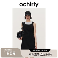 ochirly欧时力方领小香无袖针织连衣裙背心裙小黑裙24秋冬 黑色 L