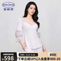 安莉芳 秋尚新抑菌蕾丝七分袖带杯垫睡衣家居服 淡紫色LIL M