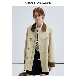 VEGA CHANG 短款风衣女2024年秋季新款撞色灯芯绒领简约休闲风外套