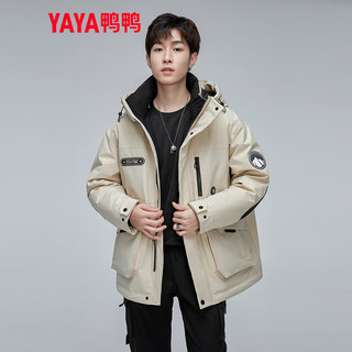 鸭鸭（YAYA）王一博同款羽绒服男短款冬季工装连帽防风保暖外套Y 燕麦色 185/100A(XXL)